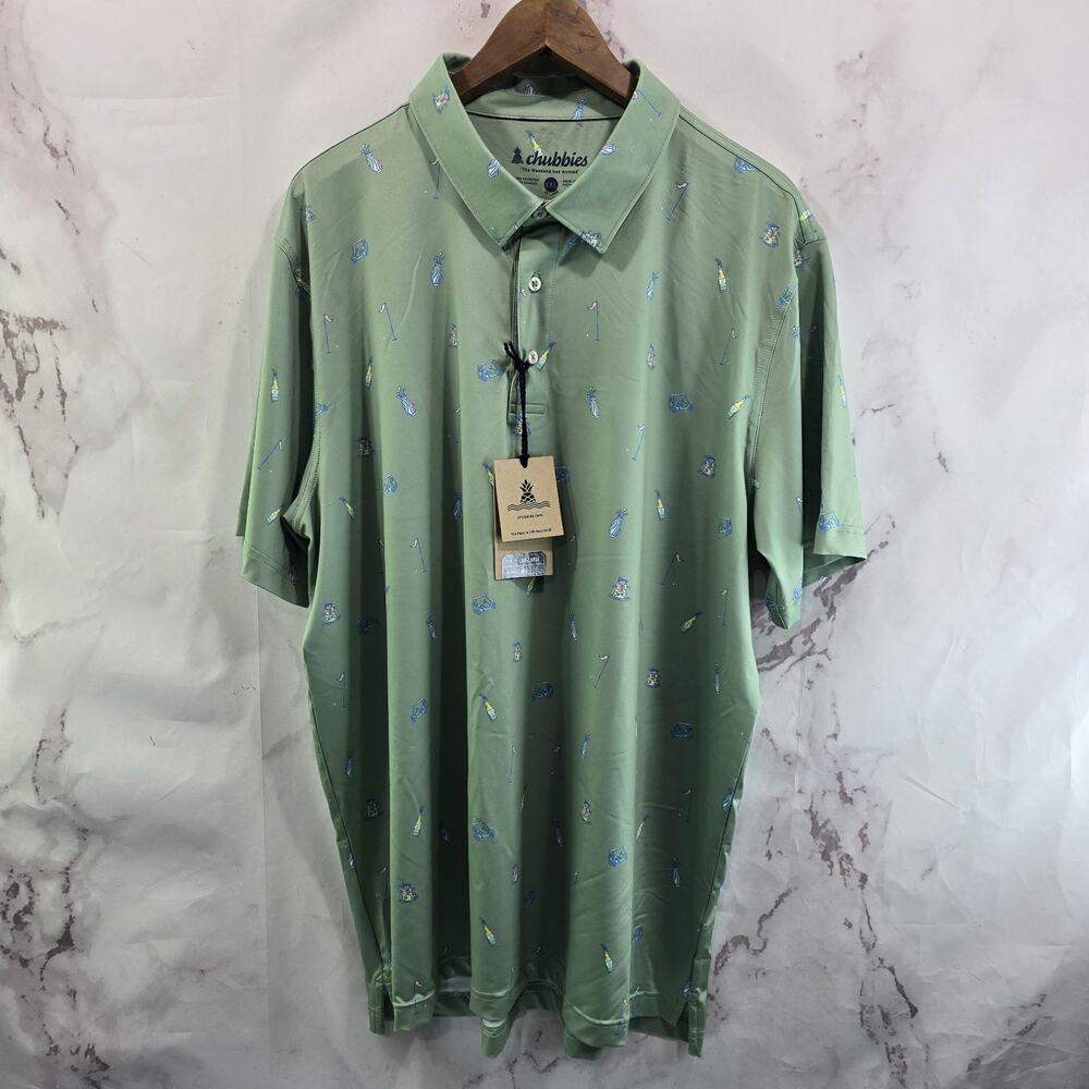 Chubbies Shirt Mens XXL Green Polo Go For It Performance Active Golf Beer